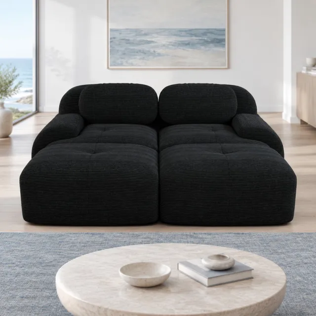 WUVRIE Modulaire hoekbank 208x178 cm - 2-zits met chaise longue en corduroy - Zwart