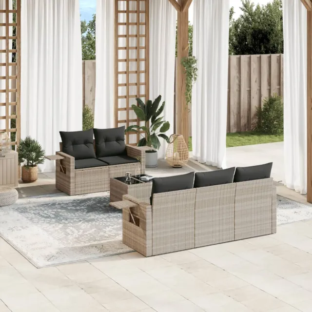 vidaXL 6-delige Loungeset met kussens poly rattan lichtgrijs grijs, foto 2