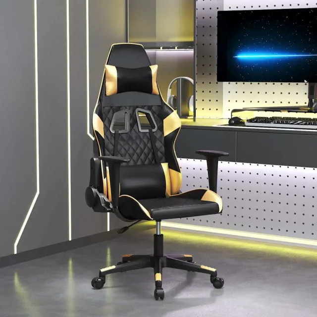 vidaXL Massage gamestoel kunstleer zwart en goudkleurig