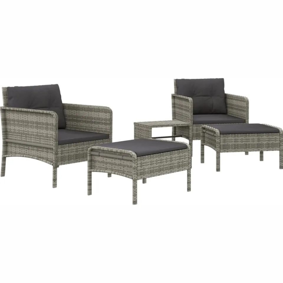 vidaXL 5-delige Loungeset met kussens poly rattan grijs, foto 3