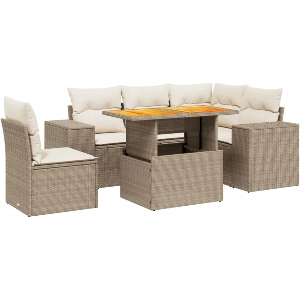 vidaXL 6-delige Loungeset met kussens poly rattan beige, foto 3