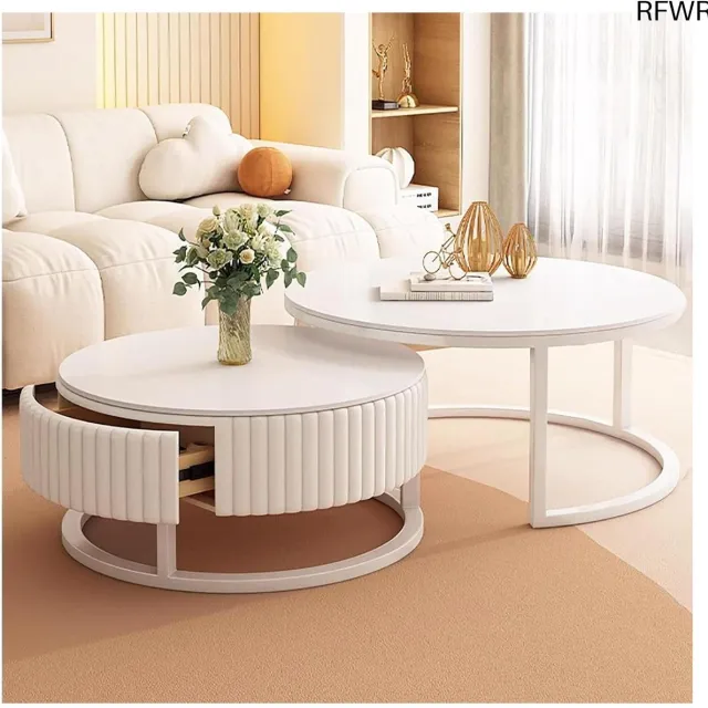 RFWR Ronde Salontafel Set van 2 - Moderne Design Tafels voor Woonkamer en Kantoor Wit