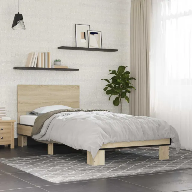 vidaXL Bedframe met Hoofdeinde Sonoma Eiken 80 x 200 cm Bewerkt hout Bruin