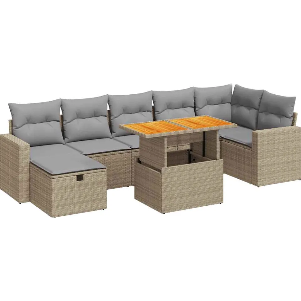 vidaXL 5-delige Loungeset met kussens poly rattan en acaciahout beige