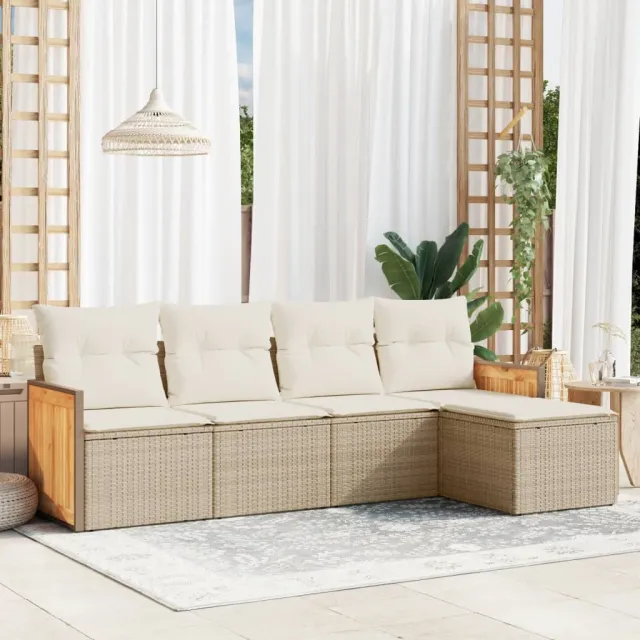 vidaXL 5-delige Loungeset met kussens poly rattan beige, foto 2