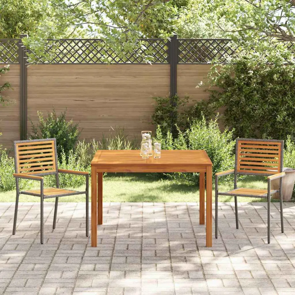 vidaXL Tuin eettafelset 3 st Grijs Massief Acaciahout, foto 3