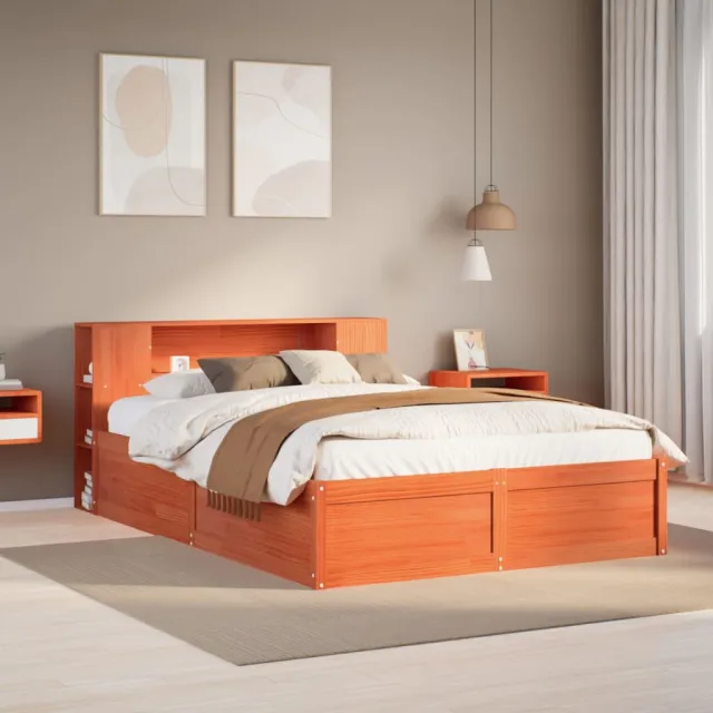 vidaXL Bedframe zonder matras massief grenenhout wasbruin 135x190 cm