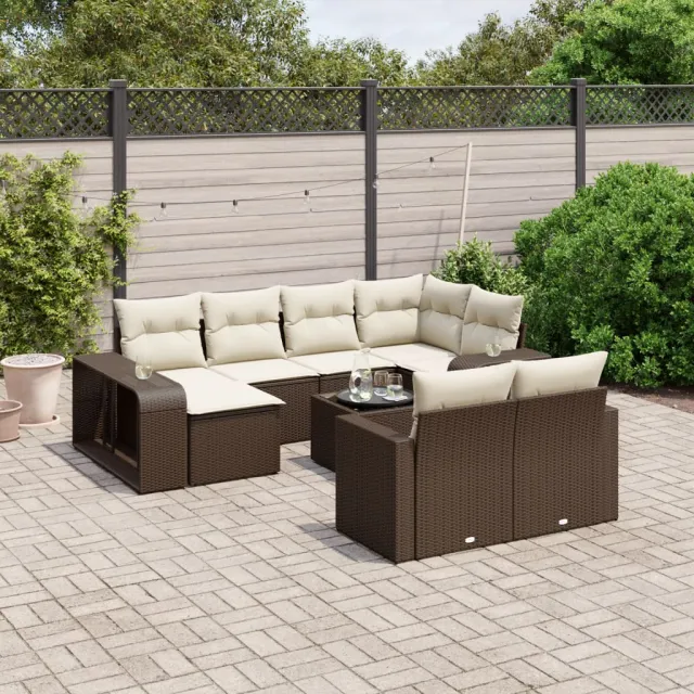 vidaXL 11-delige Loungeset met kussens poly rattan bruin, foto 2
