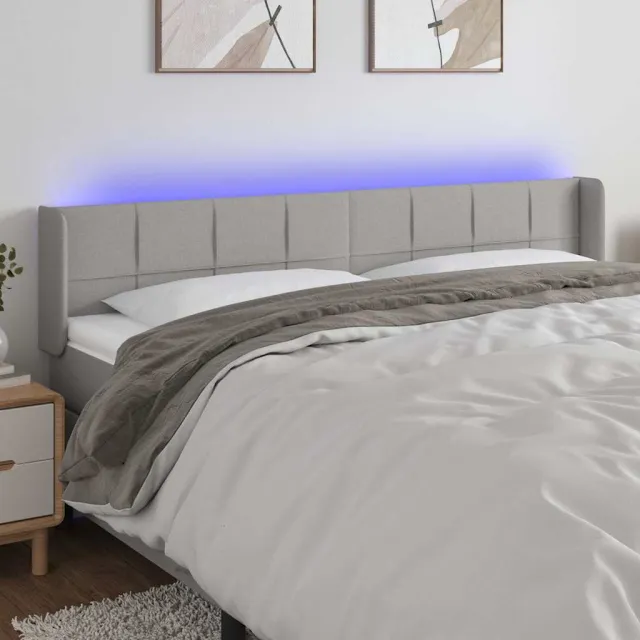 vidaXL Hoofdbord LED 203x16x78/88 cm stof lichtgrijs grijs