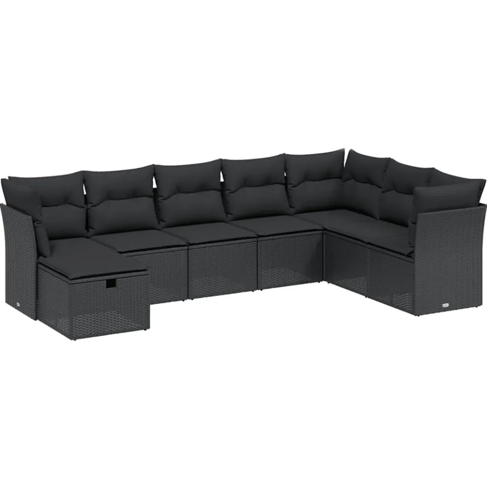 vidaXL 8-delige Loungeset met kussens poly rattan zwart, foto 3