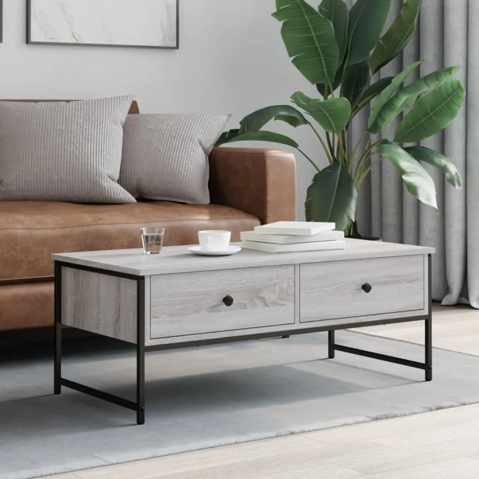 vidaXL Salontafel 101x49x39,5 cm bewerkt hout grijs sonoma eikenkleur, foto 2
