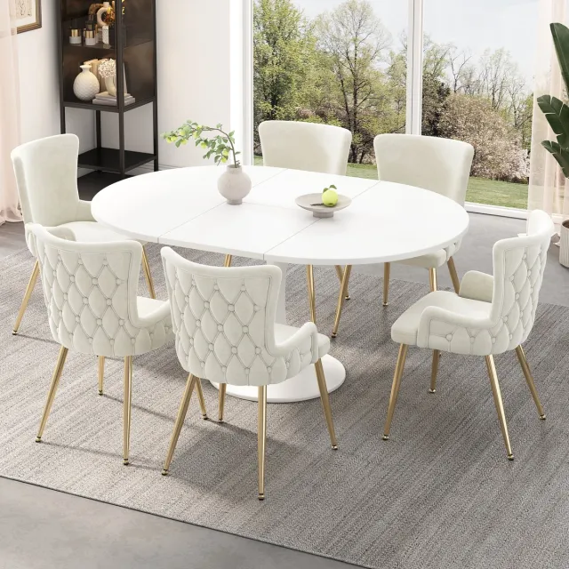 MIVRAY Eetkamerstoel 85 Cm - Luxe Fluweel Met Armleuningen En Gecapitonneerde Rugleuning - Voor Eetkamer En Woonkamer - Metaal Beige