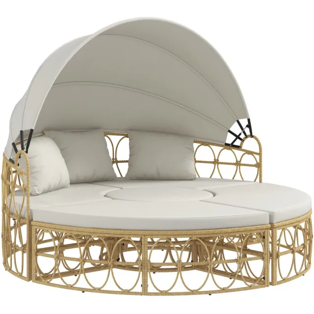 Outsunny Zonne-eiland - PE rotan - Polyester - Roomwit