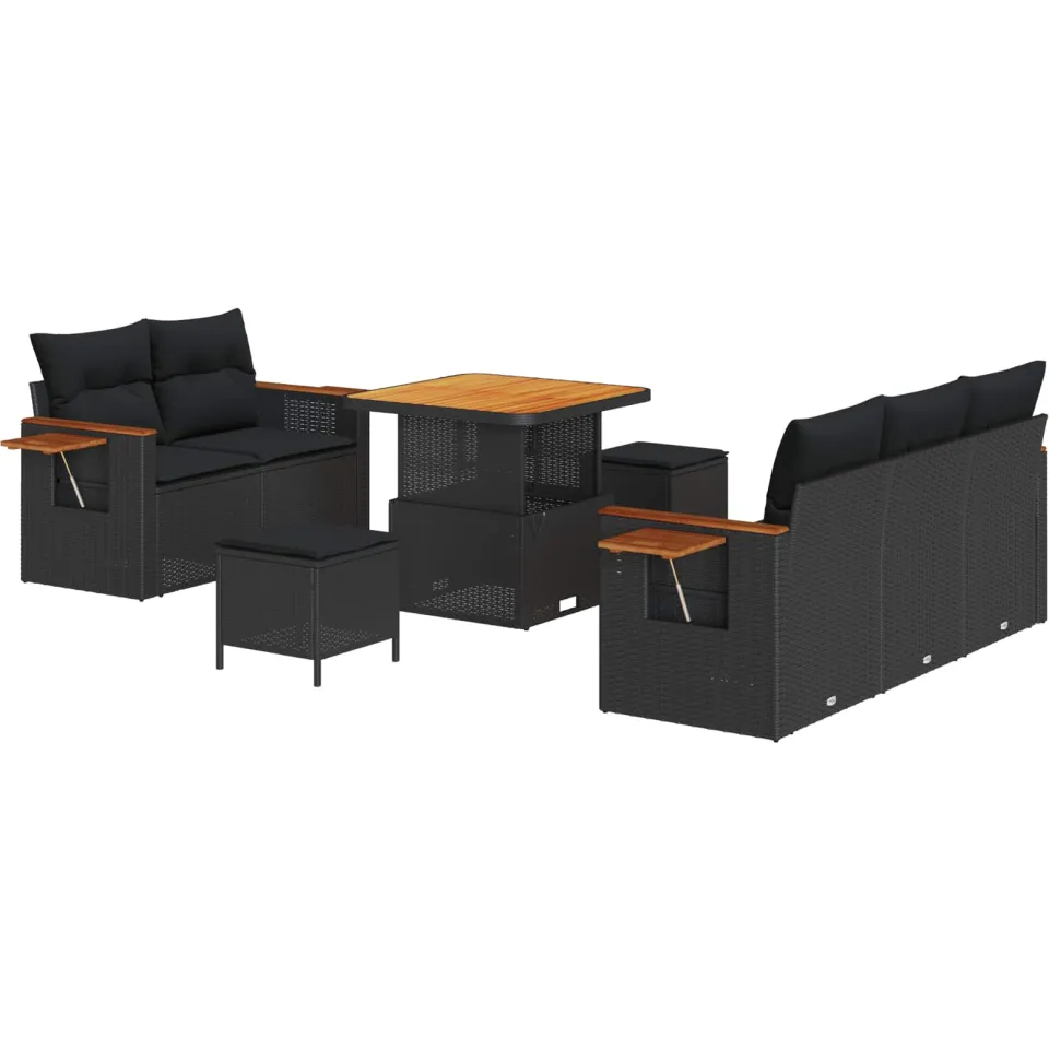 vidaXL Tuinbankenset 8 st Zwart poly rattan