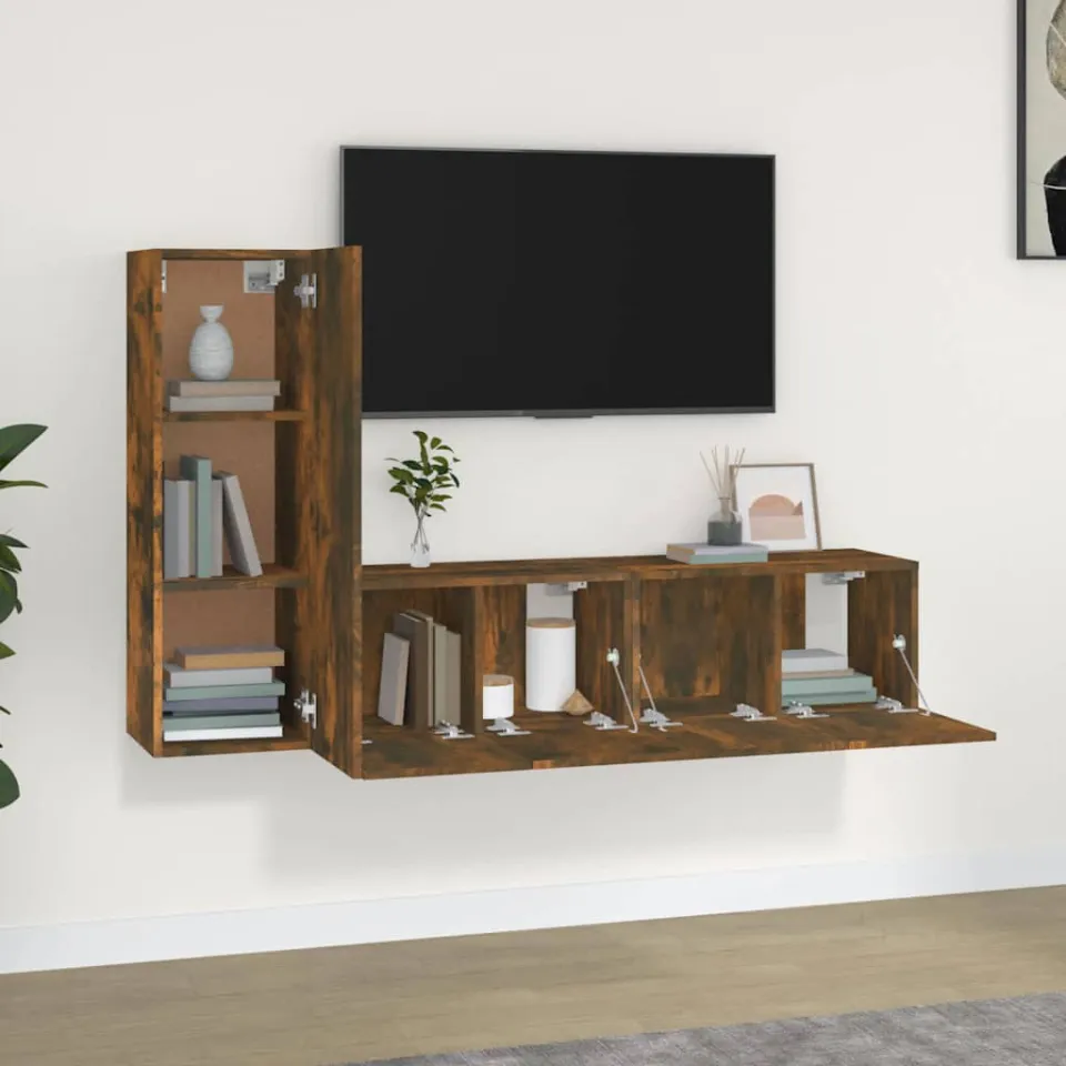 vidaXL 3-delige Tv-meubelset bewerkt hout gerookt eikenkleurig, foto 2