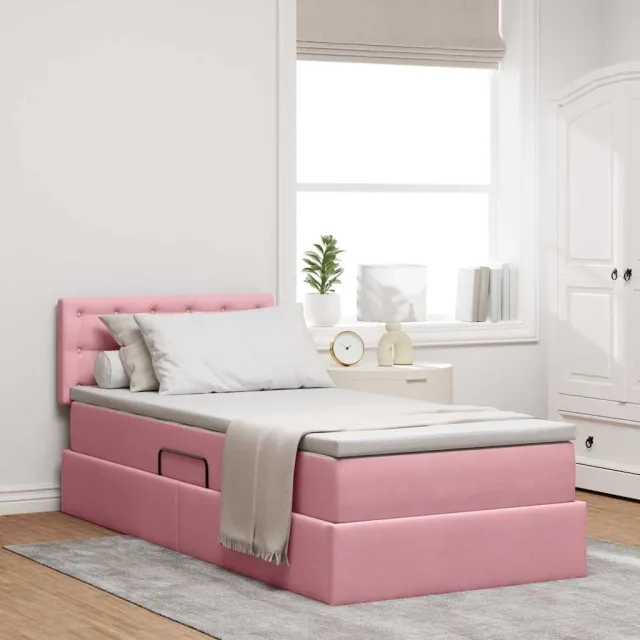 vidaXL LED Opslagbed met Matras Roze 100 x 200 cm Fluweel