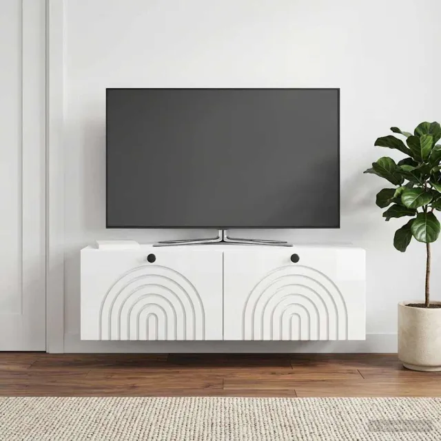 vidaXL Wandbeugel TV-kast Hoogglans Wit 98 x 31 x 30 cm Bewerkt hout