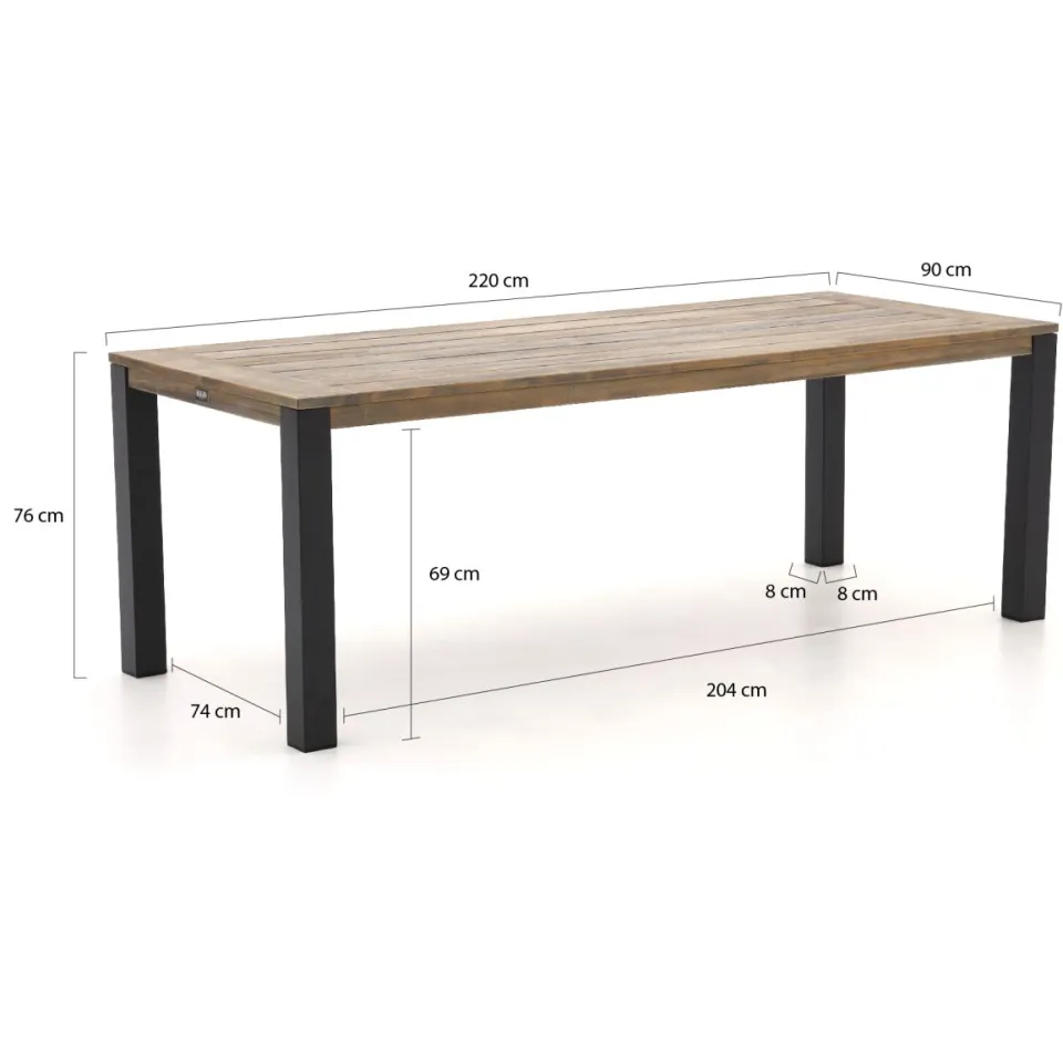 Bellagio tuinmeubelen Bellagio Rumo/ROUGH-S 220cm dining tuinset 7-delig stapelbaar bruin, foto 3