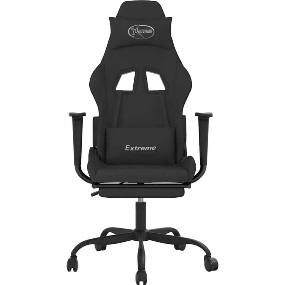 vidaXL Massage gamestoel met voetensteun stof zwart