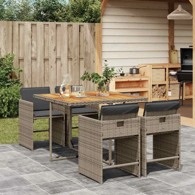 vidaXL 5-delige Tuinset met kussens poly rattan grijs, foto 2