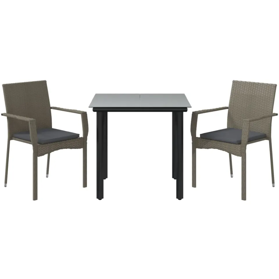 vidaXL 3-delige Tuinset met kussens poly rattan zwart en grijs