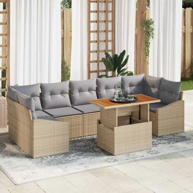 vidaXL Tuin Sofa Set 8 st Beige Poly riet, foto 2