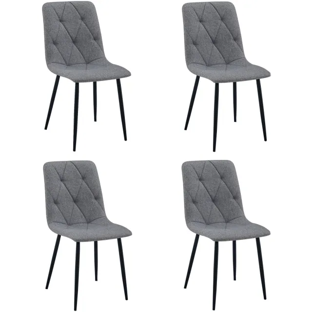 LEOBERT LIBRA Eetkamerstoelen – Set van 4 – Donkergrijs Stof – Zwarte Metalen Poten – Comfortabele Gestoffeerde Zitting – Modern Design – Voor Woonkamer, Keuken en Eetkamer – Max. 110 kg per Stoel