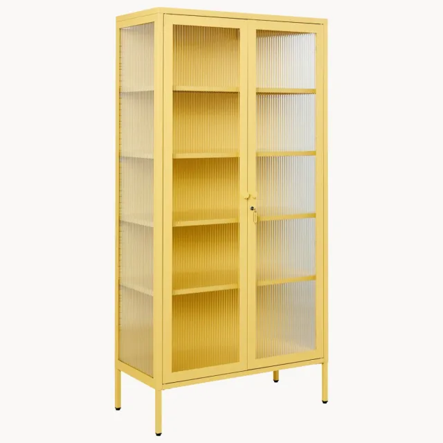 Mustard Made Metalen vitrinekast The Collector met geribbeld glas geel
