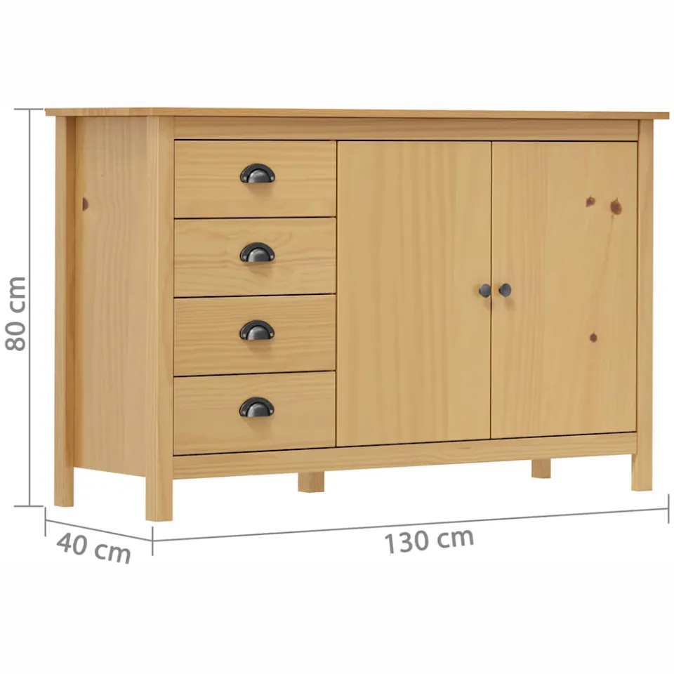 vidaXL Dressoir Hill 130x40x80 cm massief grenenhout honingbruin bruin, foto 4