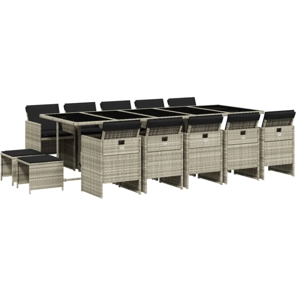 vidaXL 15-delige Tuinset met kussens poly rattan lichtgrijs grijs, foto 3