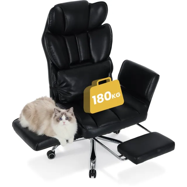 COLAMY Ergonomische Bureaustoel - 180 kg Belastbaar - Verstelbare Rugleuning tot 127° - Voetensteun - Verstelbare Armleuningen - Dikke Verende Zitting -Zwart