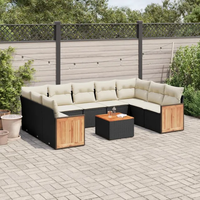 vidaXL 10-delige Loungeset met kussens poly rattan zwart, foto 2