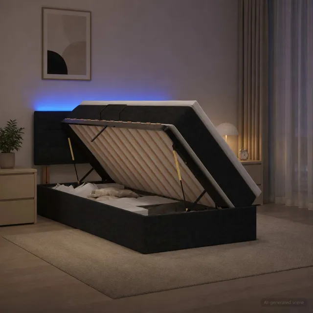 vidaXL LED Opslagbed met Matras Zwart 100 x 200 cm Stof