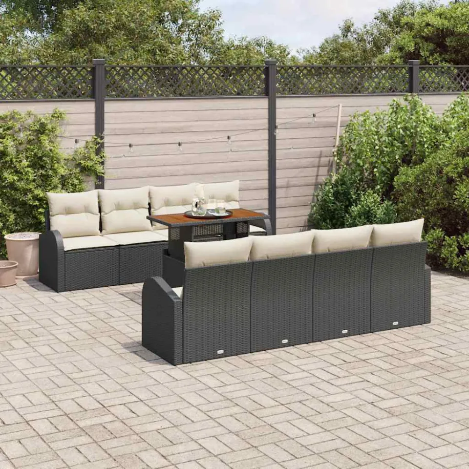 vidaXL Tuin Sofa Set 9 st Zwart Poly riet, foto 2