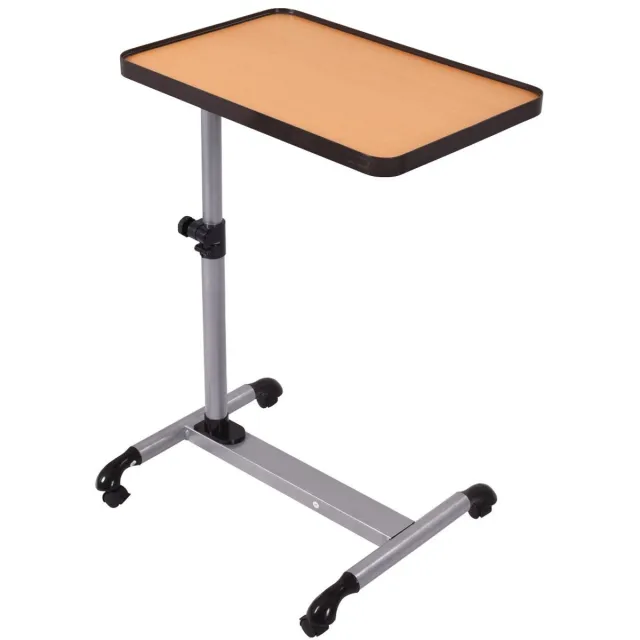 GranMaison Laptoptafel op Wielen - Bedtafeltje - Bijzettafel - Grijs + Natuur