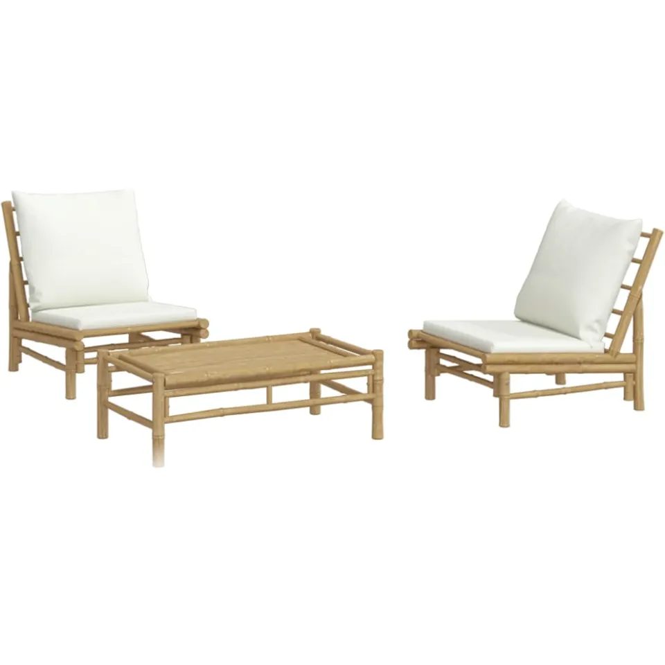 vidaXL 3-delige Loungeset met kussens bamboe crèmewit Bruin