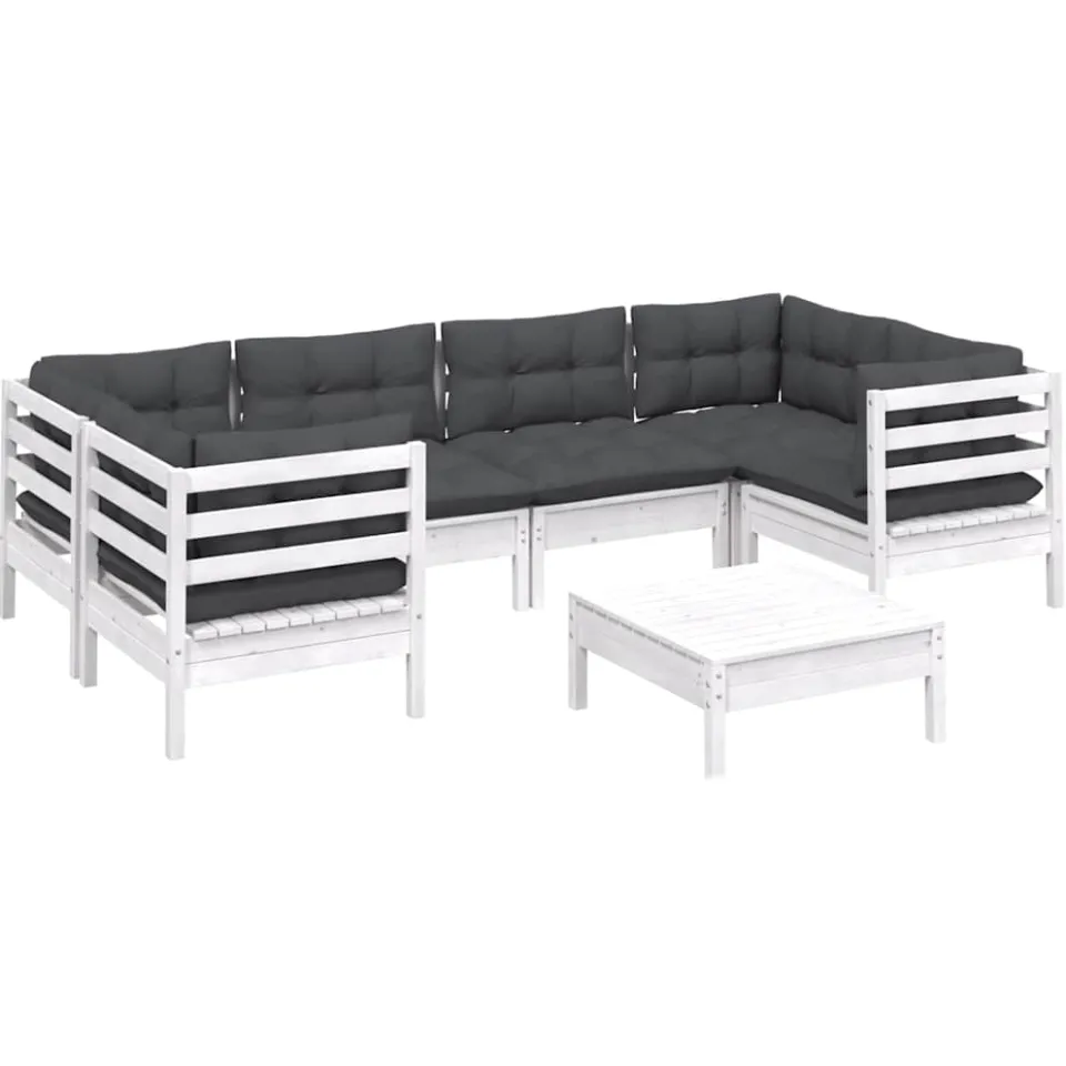 vidaXL 7-delige Loungeset met kussens grenenhout wit, foto 2