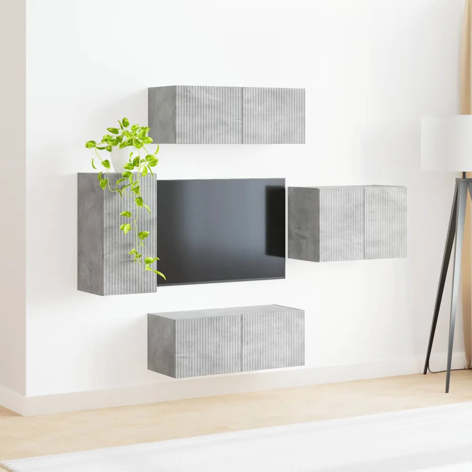 vidaXL TV Wandkast Set 4 st Beton Grijs Bewerkt hout, foto 4