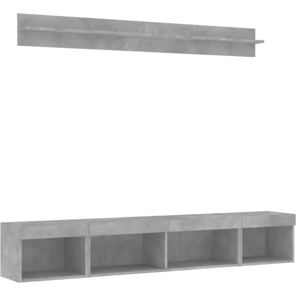 vidaXL 5-delige Tv-wandmeubelset met LED bewerkt hout betongrijs