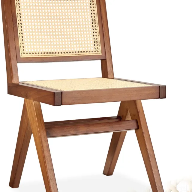 Tectake Houten Stoel Lizzy - Donker Eiken - Eetkamerstoel met Weens Vlechtwerk - Boho-Stijl Stoel met Rugleuning - Massief Houten Frame - Belastbaarheid 120 kg