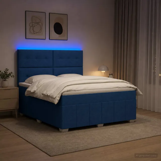 vidaXL LED Boxspring Bed met Matras Blauw 160 x 200 cm Stof