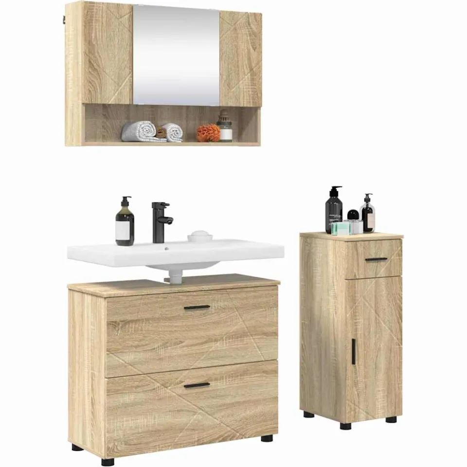 vidaXL Badkamermeubelset 3 st Sonoma Eiken Geperst Hout en Metaal Bruin