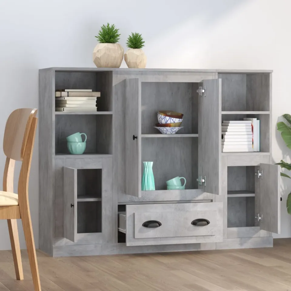 vidaXL Hoge kasten 3 st bewerkt hout betongrijs grijs, foto 3
