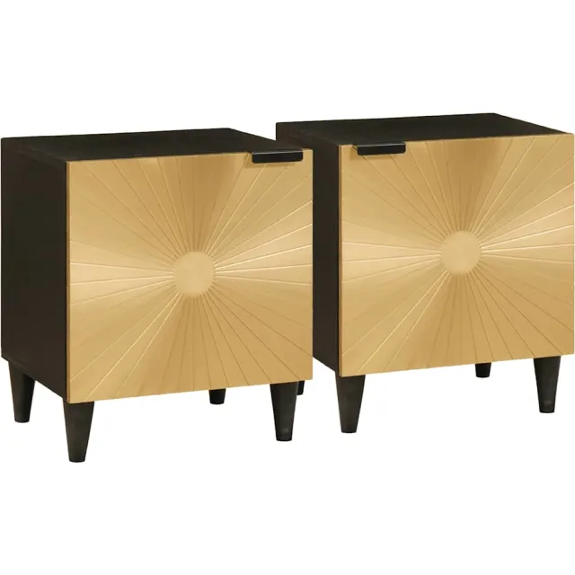vidaXL Nachtkastje 2 st Black and Gold 40 x 33 x 46 cm Bewerkt hout, foto 2