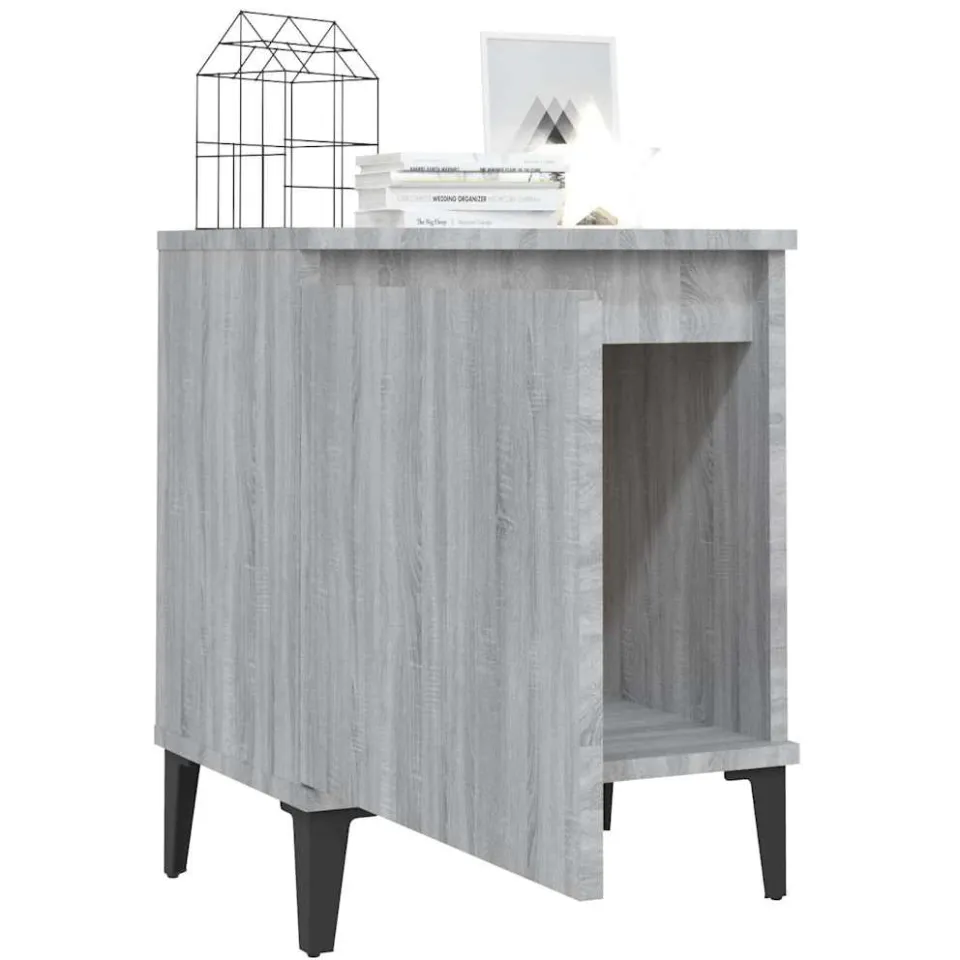vidaXL Nachtkastje met metalen poten 40x30x50 cm grijs sonoma eiken, foto 3