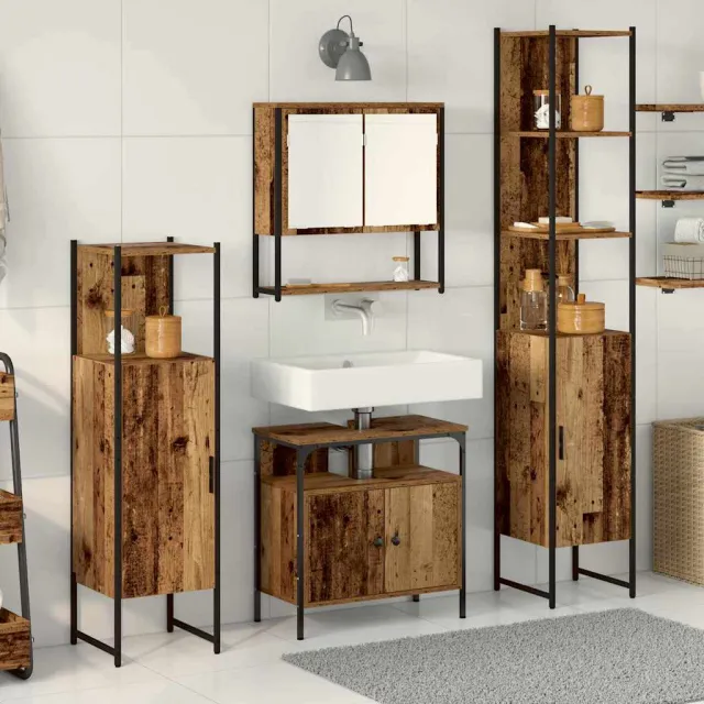 vidaXL Badkamermeubelset 4 st Oud Hout 33 x 33 x 185,5 cm Bewerkt hout bruin, foto 2