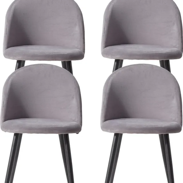 SteeFly® Fluwelen zitcomfort - Elegante eetkamerfauteuils - Luxe stoelen set van 4 - Ergonomisch - Zithoogte: 43cm - Grijs