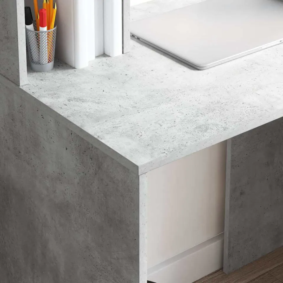 vidaXL Bureau Beton Grijs 91 x 50 x 149 cm Bewerkt hout, foto 3