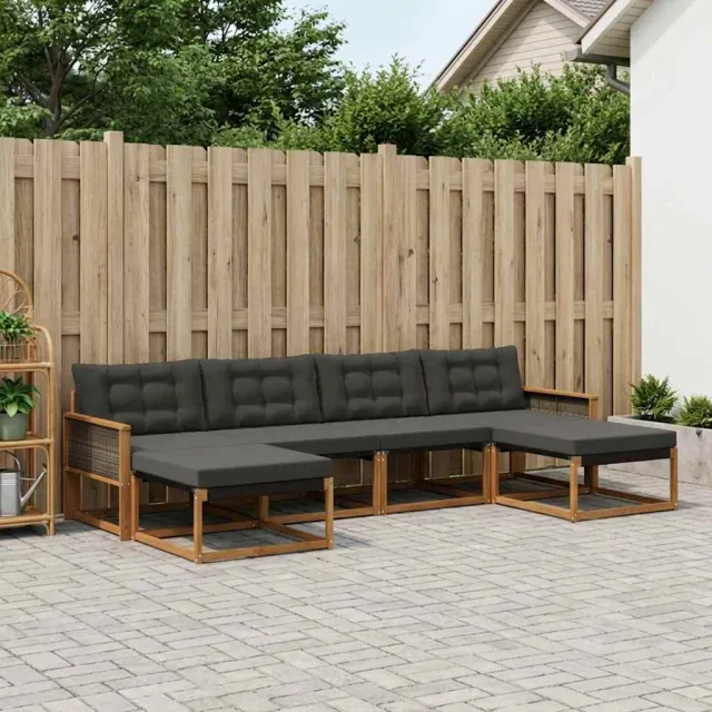 vidaXL Buiten bankenset 6 st 6-zits Naturel en Zwart