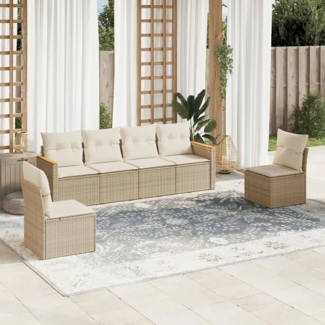 vidaXL 6-delige Loungeset met kussens poly rattan beige, foto 2
